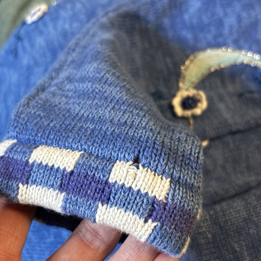 Vintage Storybook Knits Cardigan Womens S Blue Angels Cherubs Granny Sweater 90s - Picture 8 of 8
